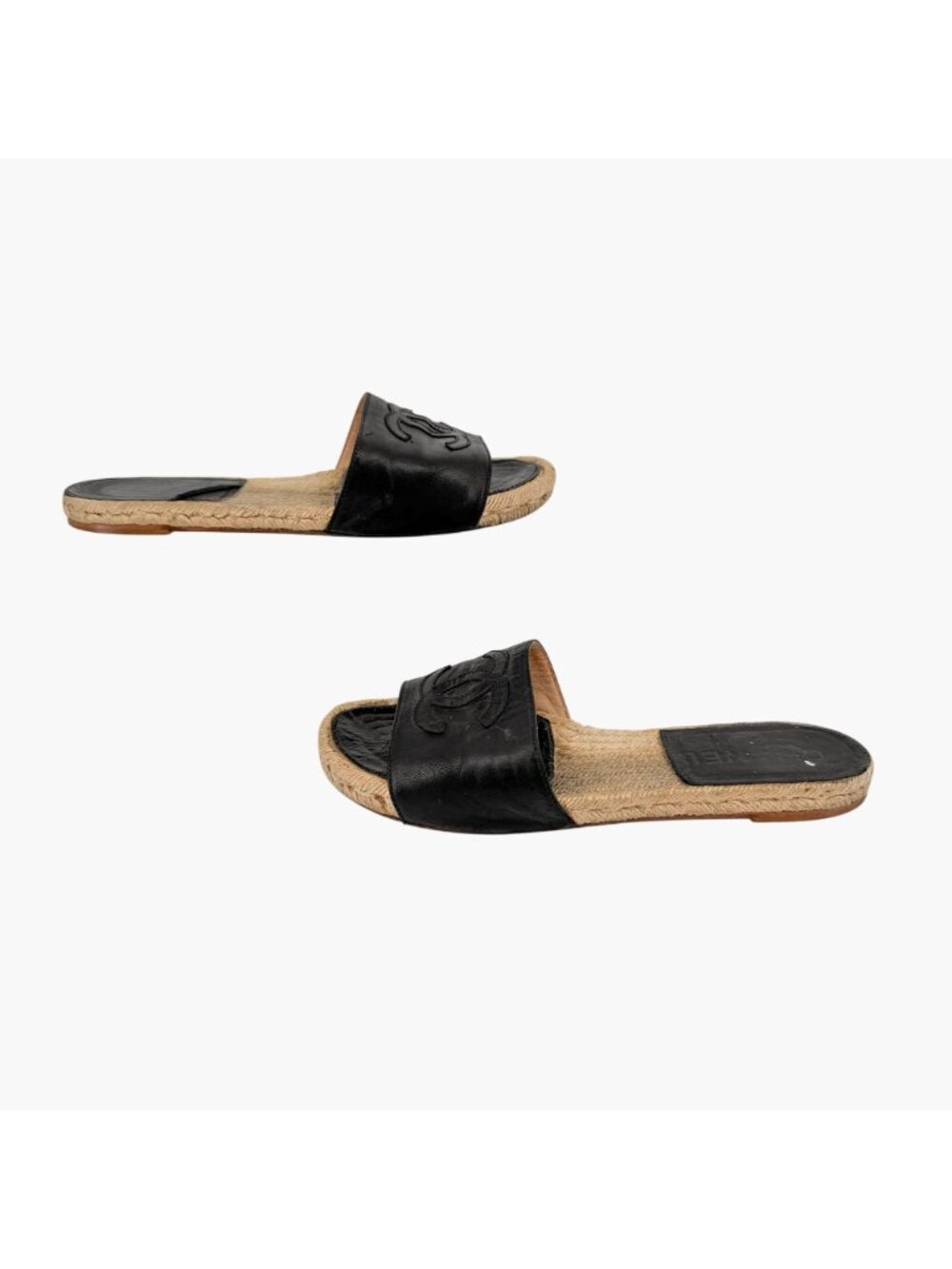Chanel Black Leather CC Espadrille Slide Sandals Flats Size 38 US 7–7.5 Women's - Picture 7 of 15